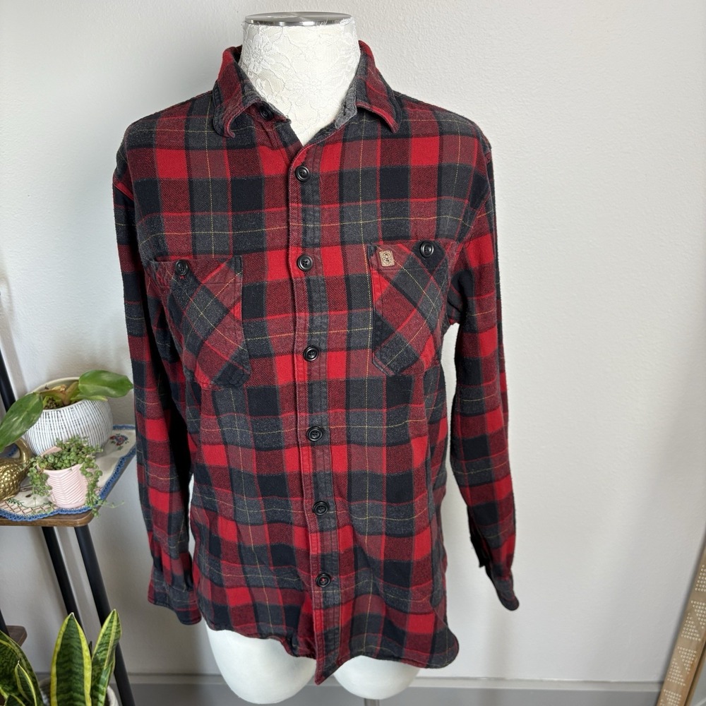 Coleman Mens M Red Plaid Flannel Shirt Gorpcore Outdoor 100% Cotton